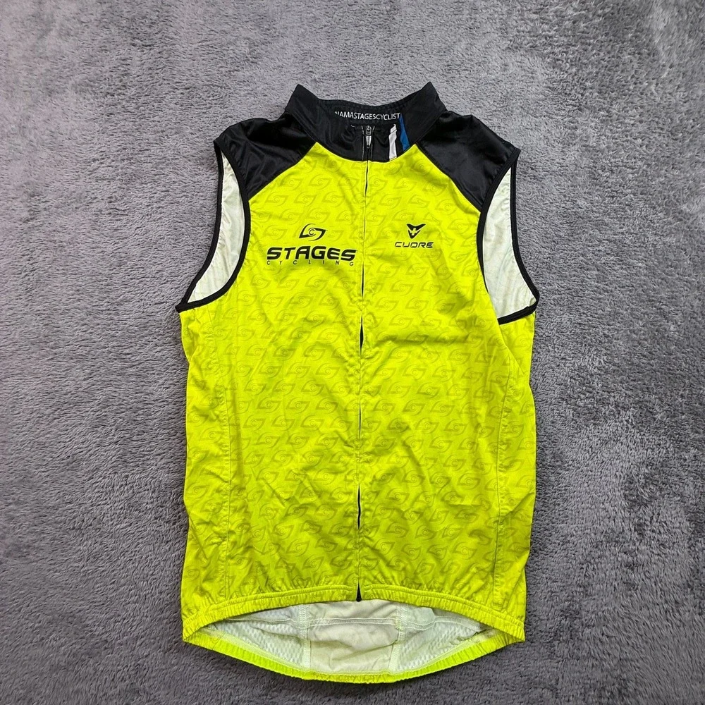 Cuore Stages Cycling Hi-Vis Wind Vest Full Zip Sleeveless Jersey Mens M Yellow